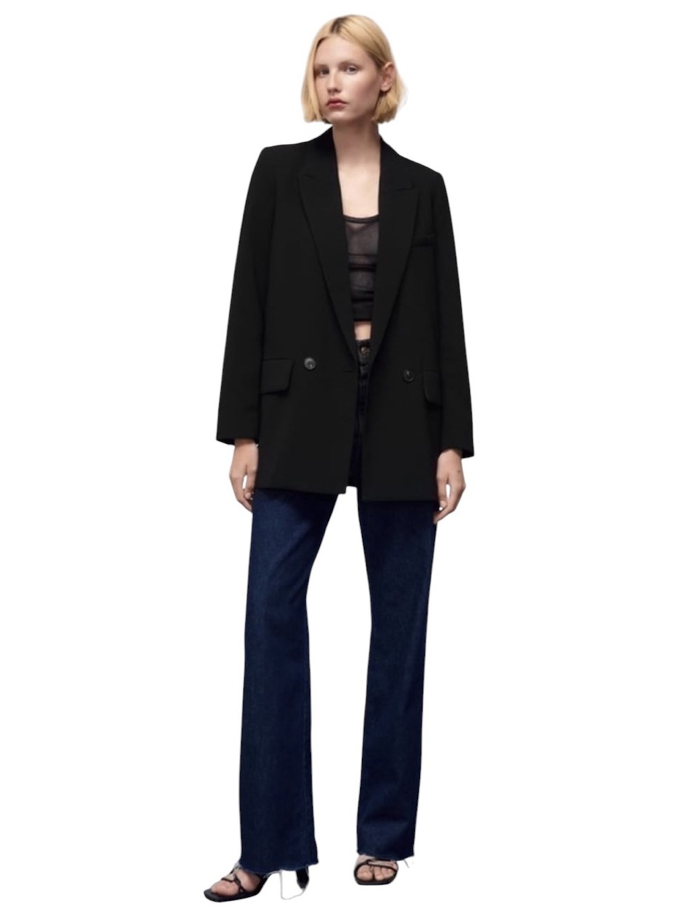 ZARA Loose Fit Oversized Double Breasted Black Blazer women’s small, academia - Picture 1 of 9